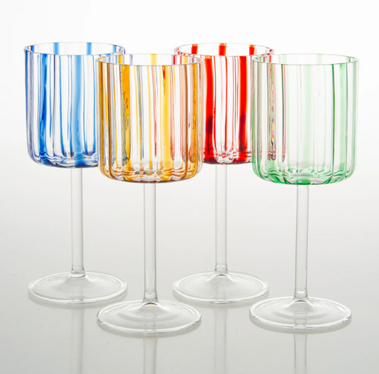 TUTTO ATTACCATO - CALICE DA VINO AMBRATO A RIGHE SET DA 4